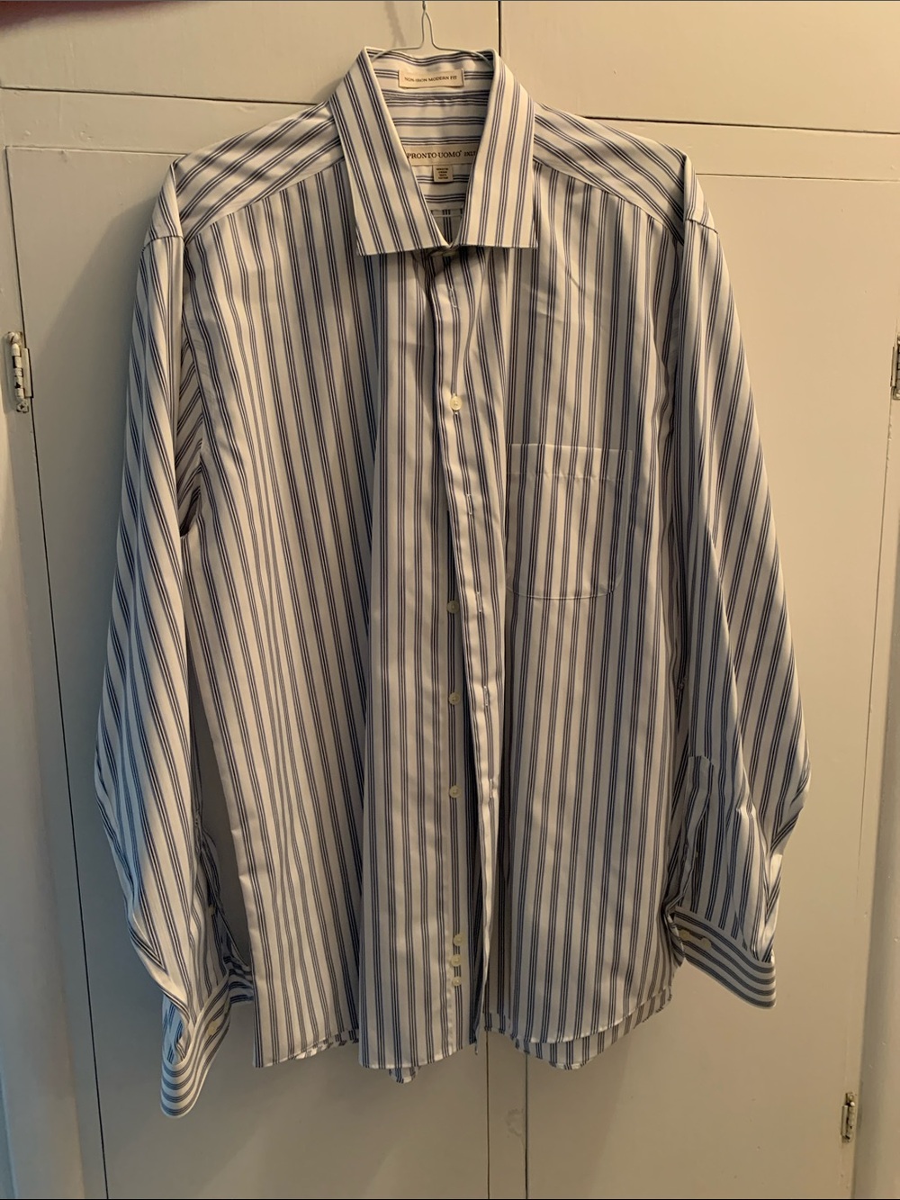 Pronto Uomo Blue and White Striped Dress Shirt